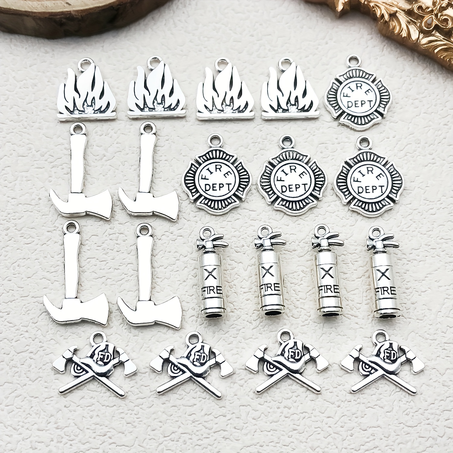 TEMU 20pcs Of Tibetan- Pendants Featuring Firefighter Tools Like Saws,, And Boots, Crafting.