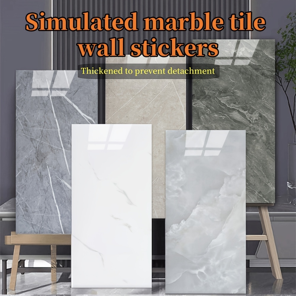 50pcs self   pvc marble tile wall stickers waterproof thickened removable decals for bathroom kitchen cartoon pattern 60x30cm 23 62x11 81in reusable peel stick wall decor realistic stone look