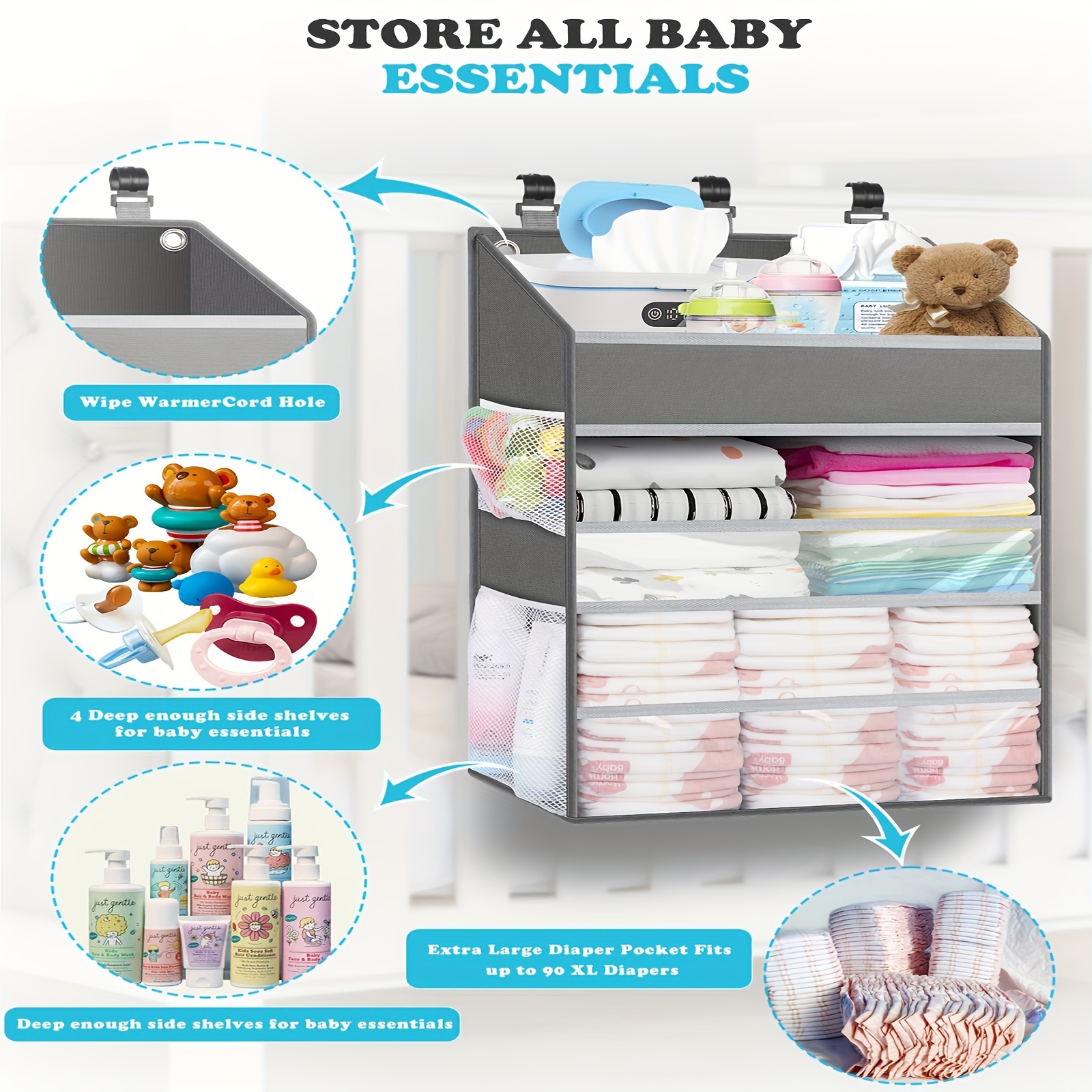 Gray hanging diaper caddy