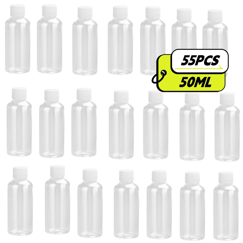 TEMU 55pcs 50ml Plastic Travel Bottle Set With , Suitable For Toiletries, Shampoo, Liquids, Lotions - Ideal For Handmade Crafts, Organizing Small