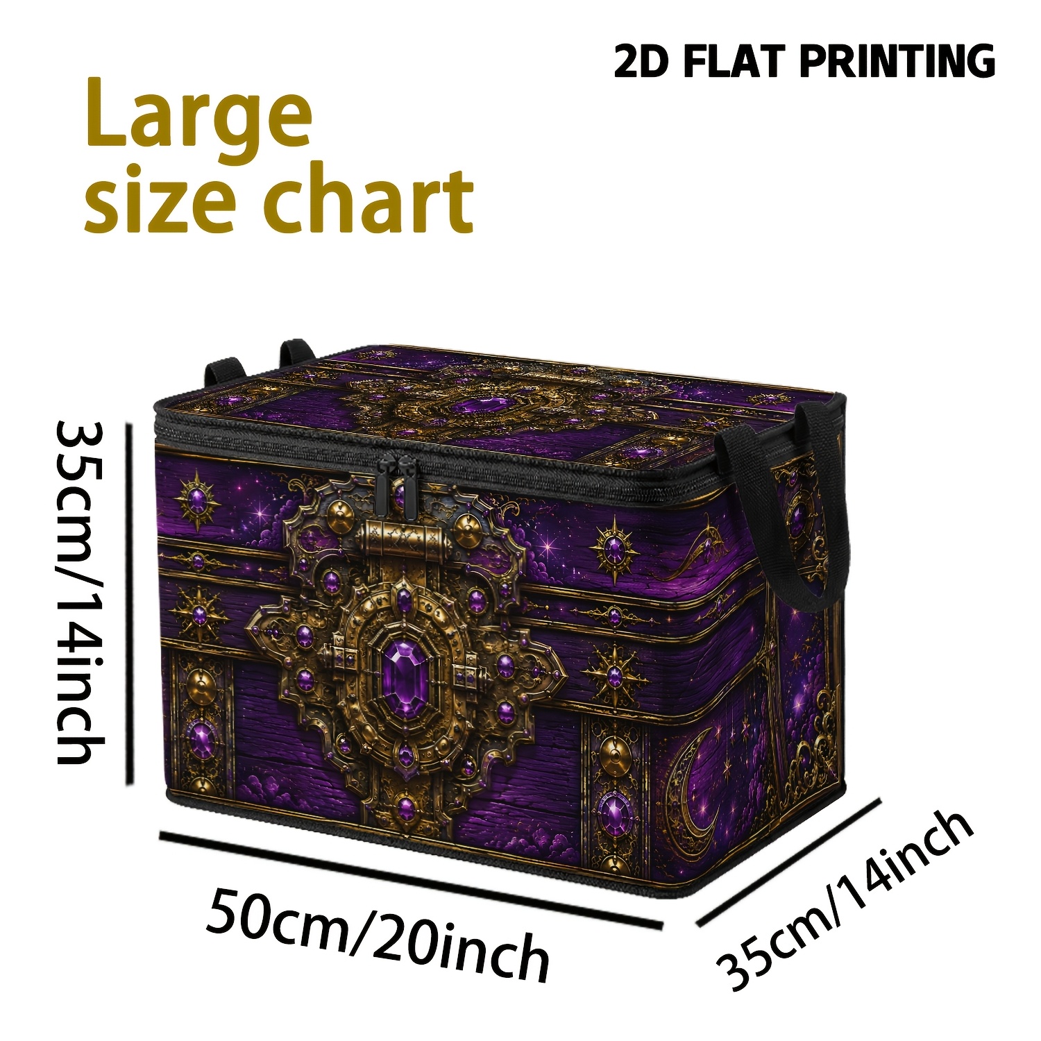 TEMU 1pc Purple Starry Mechanical Gemstone Printed Large Capacity Organizer Box, Central Oval Gemstone With Golden Lock And Crescent Starburst, A