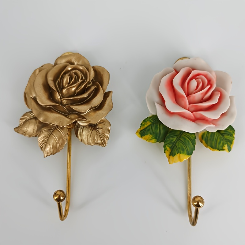 Golden Heart shaped Rose Flower Hook Decorative Single Hook - Temu