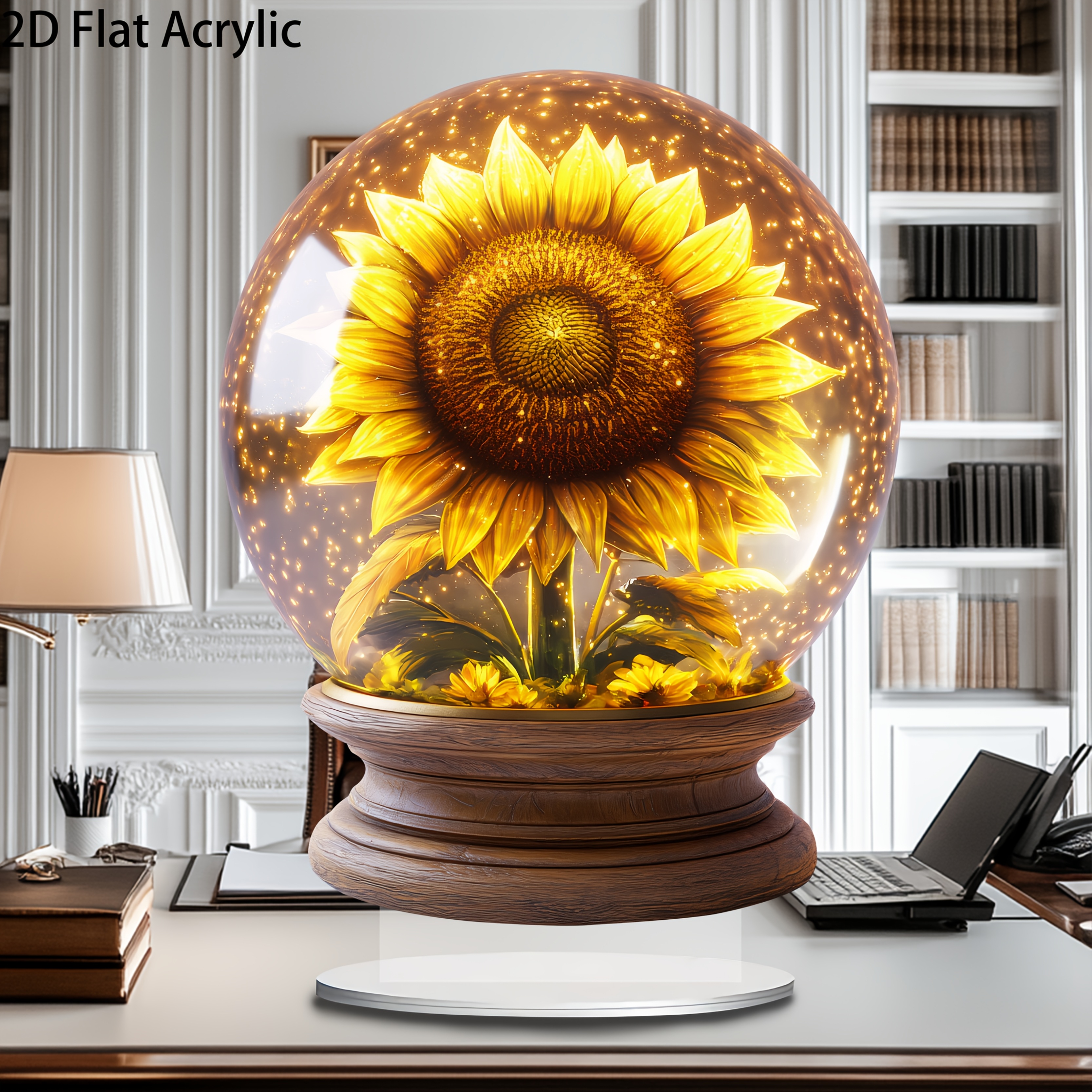 

Sunflower Acrylic Snow - 2d Crystal Ball Sun With Base, Decor, Ideal Gift For Flower Lovers, Fits All , Sunflower Decor