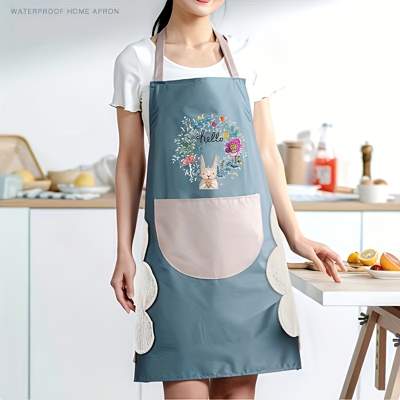 1pc cute rabbit   kitchen apron waterproof oil resistant with hand wipe pocket   pvc material   cooking gardening household use easy to clean no battery needed apron for kitchen details 5