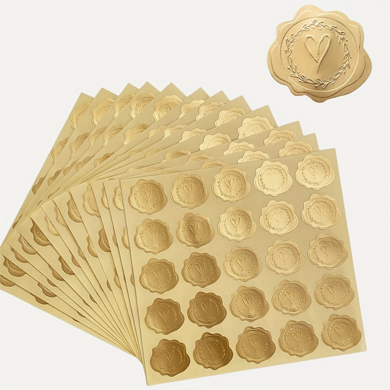 

100pcs Golden Embossed Wax Seal Looking Heart Envelope Seals For Wedding Invitations/greeting Cards/party Favors, Self-adhesive