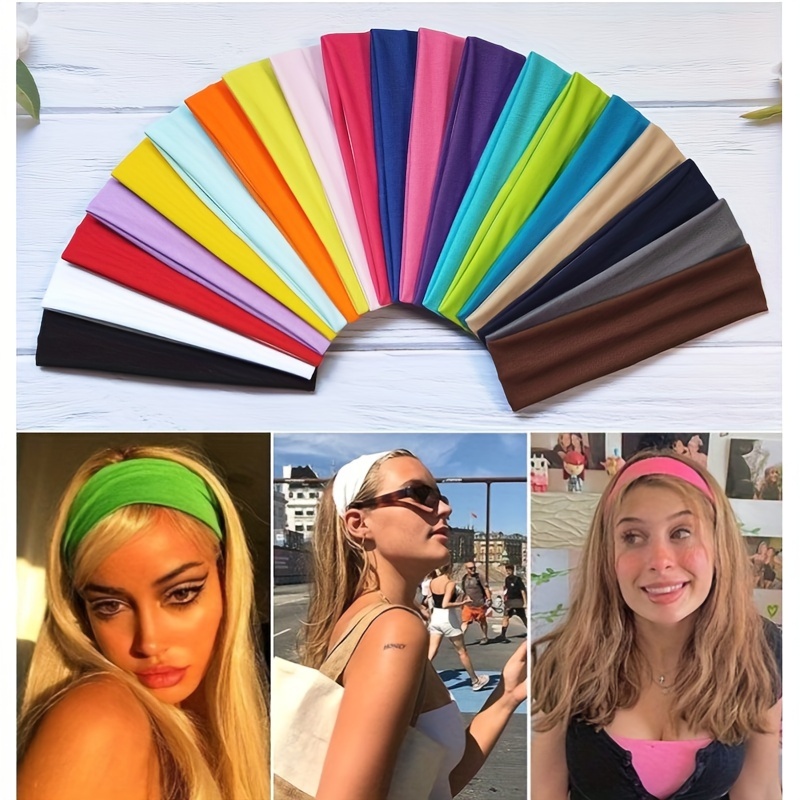 

10pcs/set, Colorful Solid Color Elastic Headband, Multi-purpose Yoga Sports Headband Hair Accessories Sweat-absorbent Headscarf Headband, Women's Wide-brimmed Headband