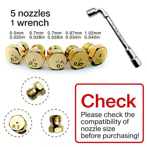 5pcs gas stove nozzle assembly with wrench included multi size jet orifices 0 5 0 7 0 7 0 87 1 02mm replacement parts for kitchen cooktop durable burner
