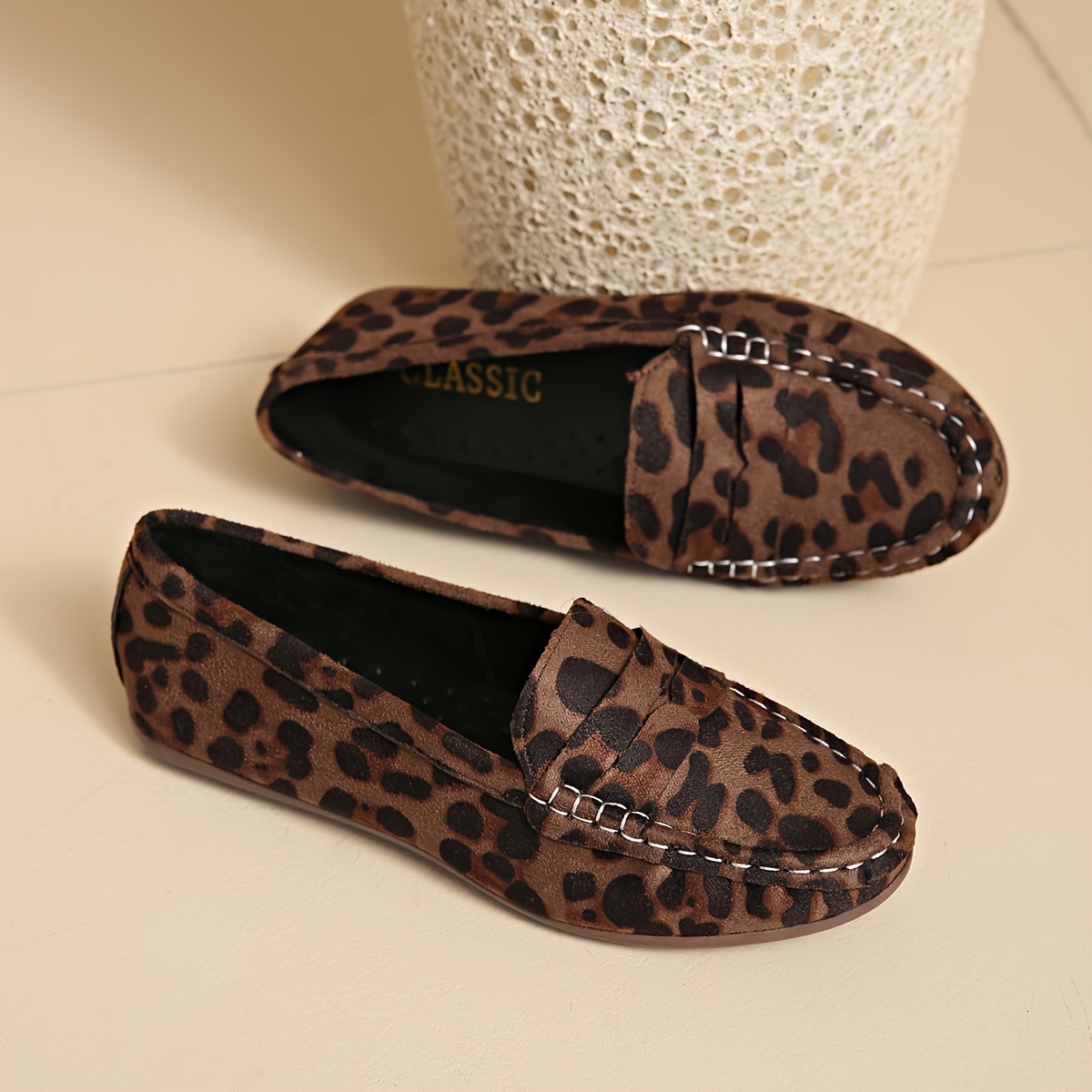 TEMU Women's Loafers - Leopard Print Upper, Slip-on Design, Ultra-convenient , Lazy Commuter's Blessing, Suitable For Spicy, Commute, Casual And More