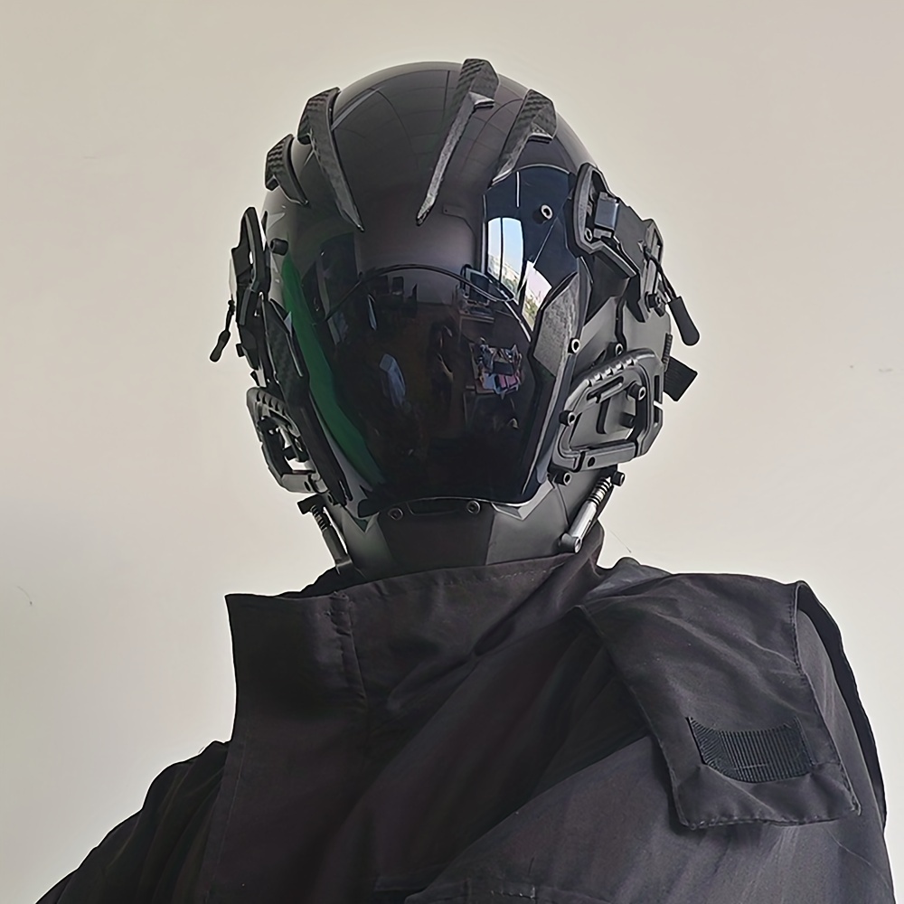 handmade cyberpunk full face mask reflective green visor Temu