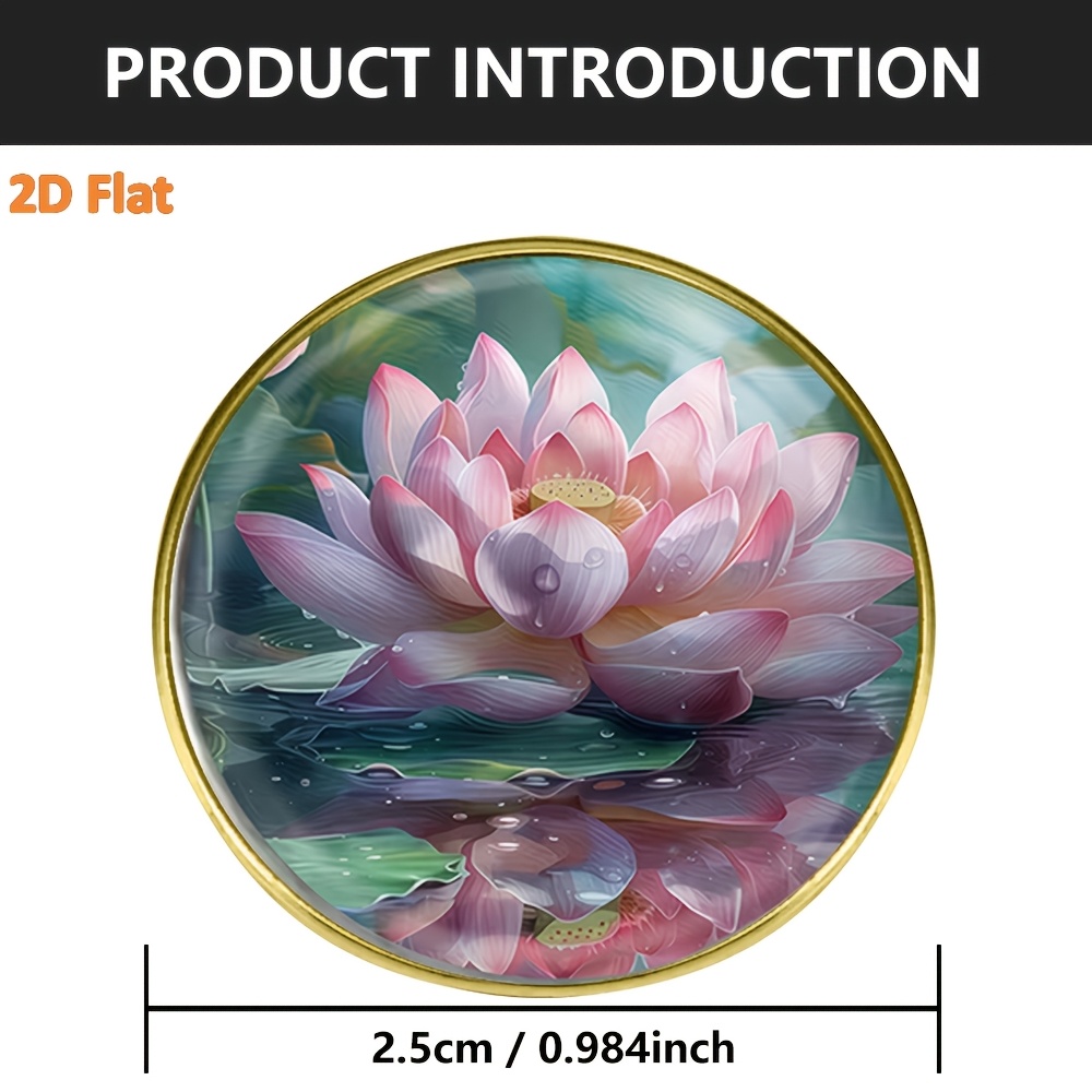 Elegant Round Lotus Flower Brooch Pin, Retro Design