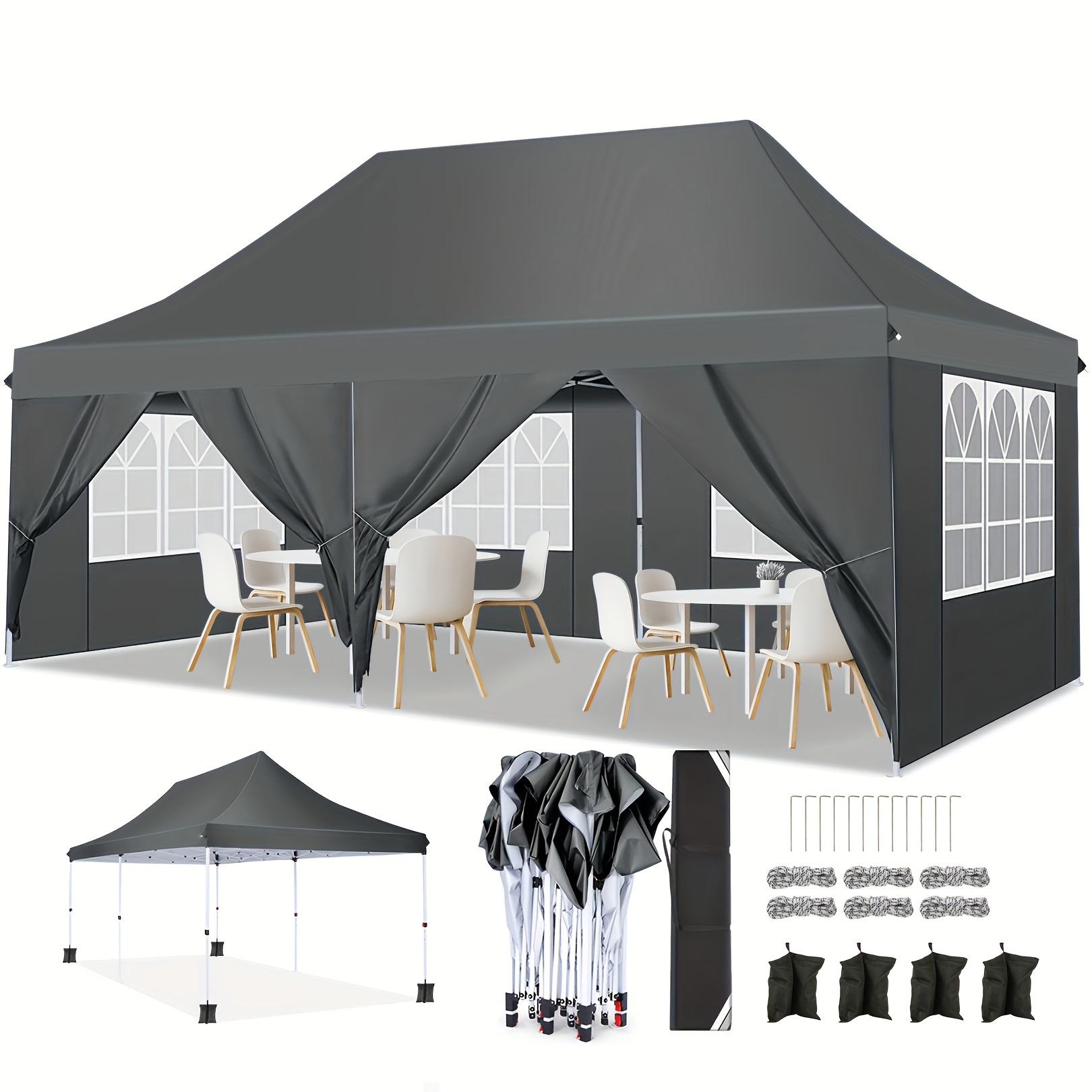 TEMU Carpula Plegable de 3x6m-3x3m con 6 Paredes Extraíbles, Fácil de Instalar, Estructura Estable, con Bolsa de Transporte y 4 Sacos de Arena,