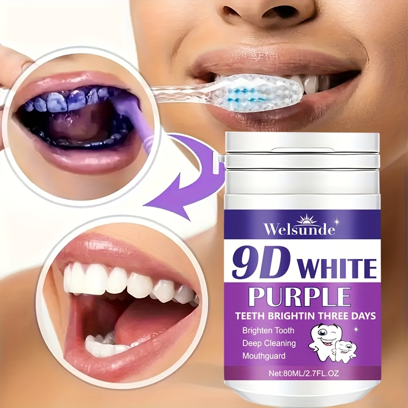 Welsunde 9D White Purple Tooth Powder - Deep Cleaning, Mint Flavor Probiotics, Refreshing Breath, Brighter Teeth Every Day, Home & Travel Use, Travel Tooth Care | Mint Flavor Powder | Deep Cleaning Powder