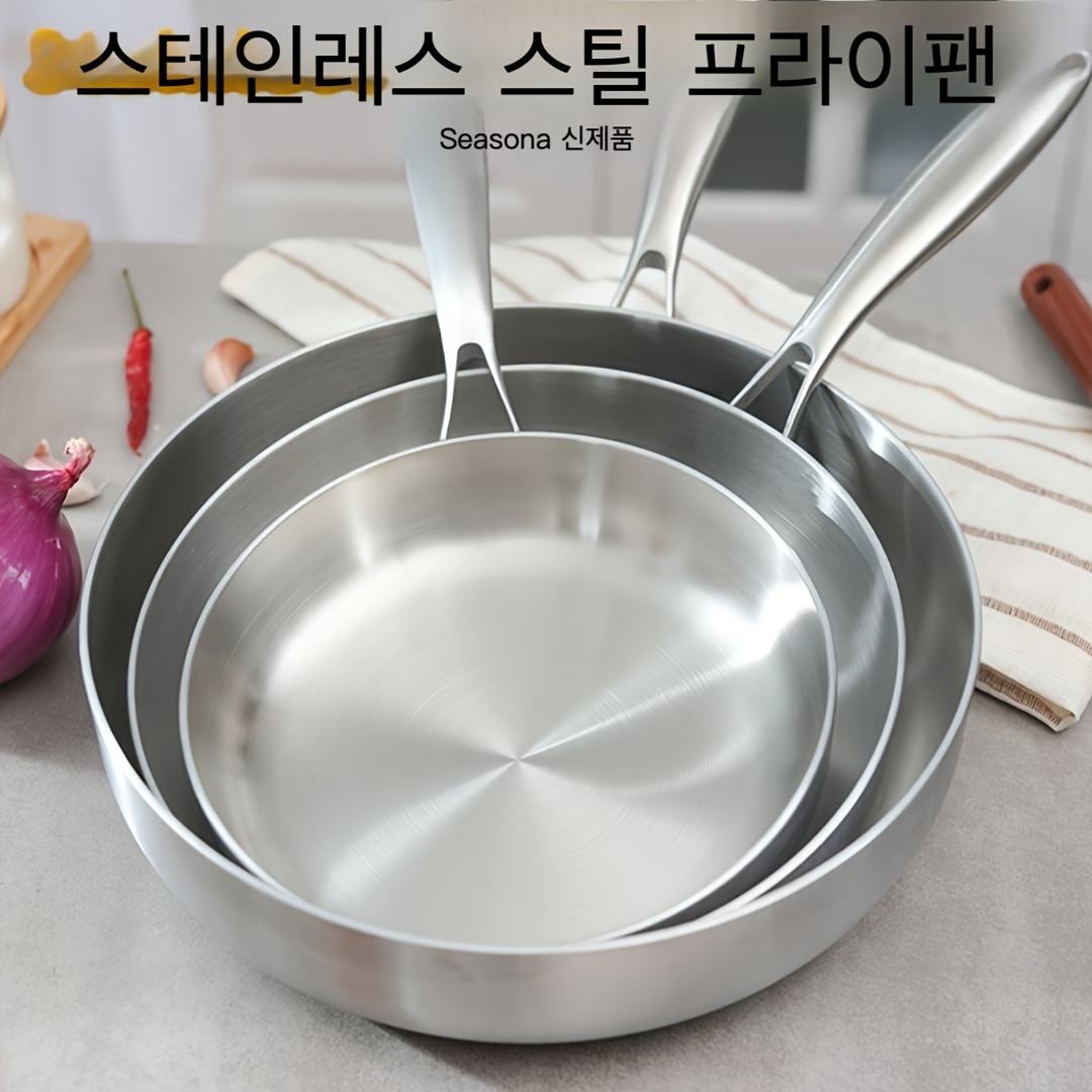 1개 헤비 듀티 삼중 스테인리스 스틸 프라이팬 - 무코팅, 다양한 스토브용 멀티 사이즈 소테 스킬렛 - 식기세척기 및 오븐 사용 가능, 가정용 주방 및 레스토랑 요리에 이상적