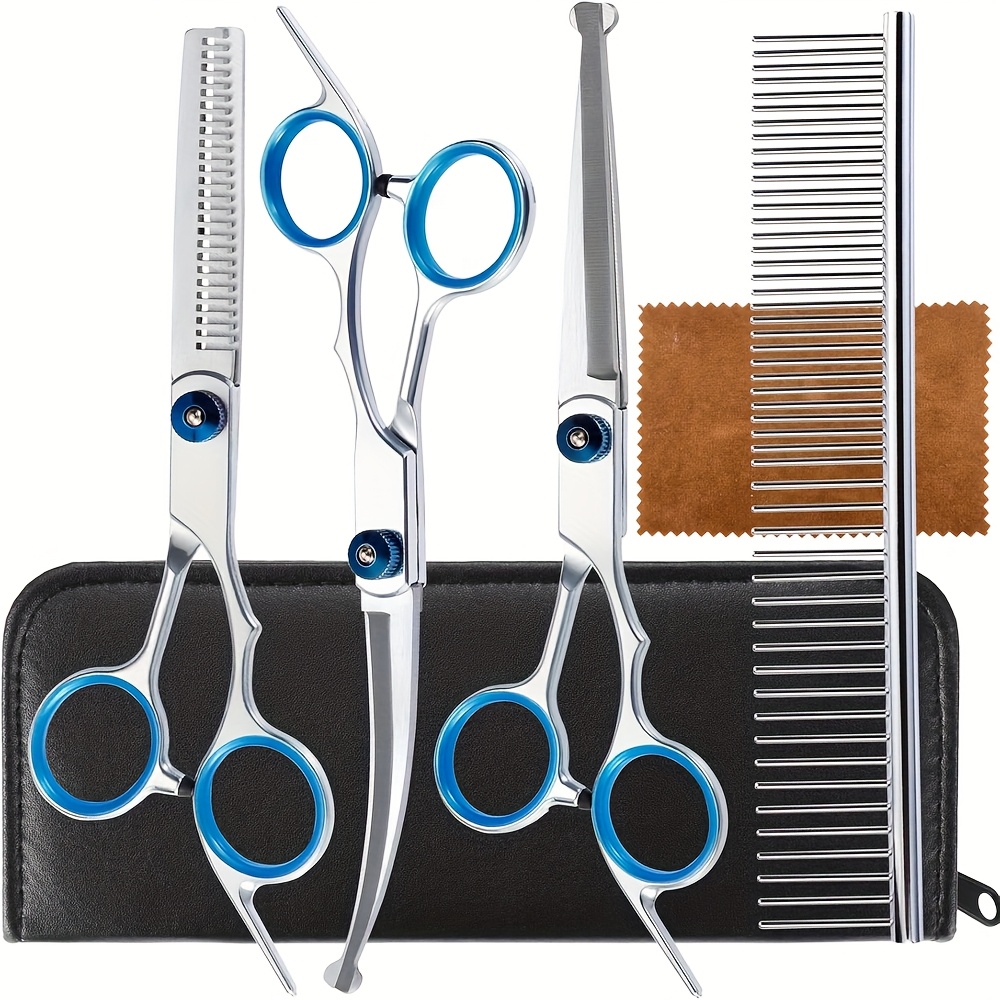 5 in 1 Premium Dog Grooming Scissors, Professional Dog Scissors, for Grooming with Safety Round Head, Stainless Steel Thin Scissors, Dog Pet Cat Cutting Kit, Suitable for Pets, Can Be Used As a Christmas Gift