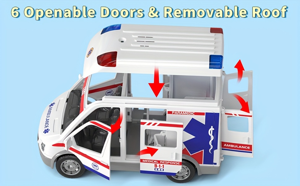 Ambulance Cars Toy For Kids 3 4 5 6 7 8 Years Old Friction Powered Truck With Light And Sound Emergency Vehicle Toy For Boys Girls Gifts For Age 3-12 Boys Girls Educational Toys For Children