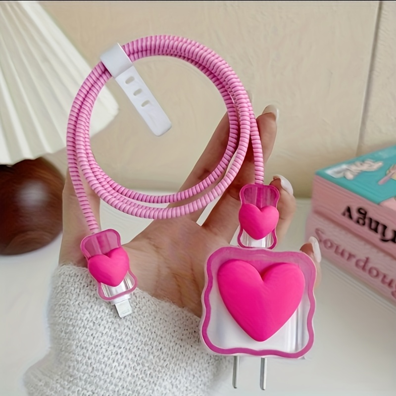 TEMU Phone Case: 3d Rose Red + Compatible With Iphone 18/20w Charger Cable Protector, Anti-break, Protective Case