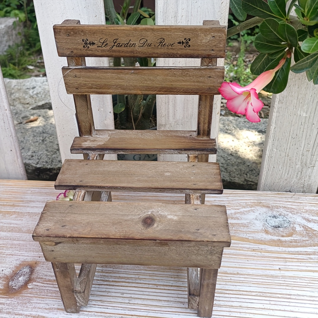 1pc Solid Wood Bench-style Plant Stand With Backrest - Rustic Desktop Flower Rack For Courtyard, Garden Table, Patio, Balcony, Or Indoor Decor - Single-seater Style Wooden Bonsai Display Shelf