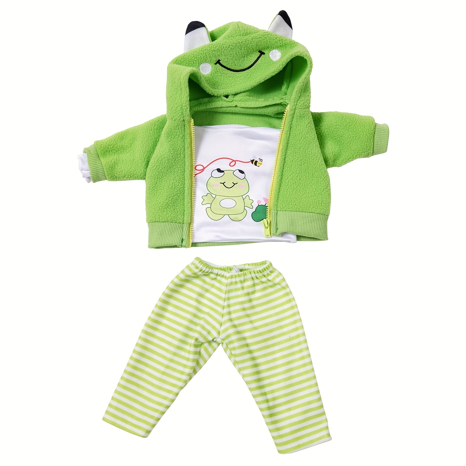 Image of 3pcs/set Cute Frog Doll Clothes Set For 14-18 Inch Dolls And 36- Newborn Dolls, Baby Dolls. (clothes . No Dolls.)