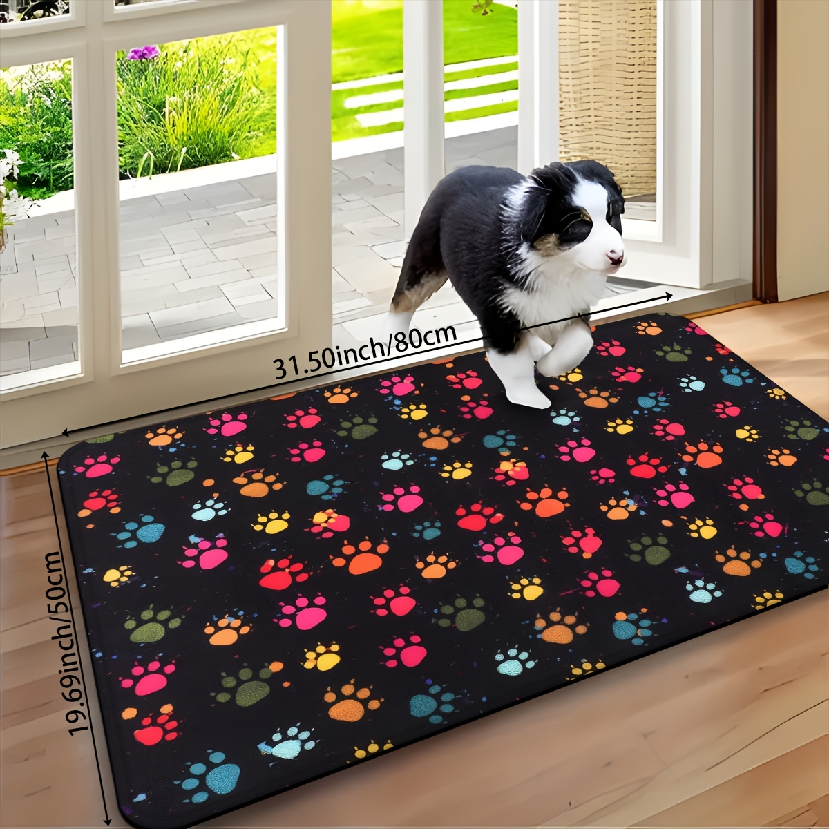 TEMU 1pc Creative Colorful Dog Paw Print Pattern Printed Sponge Mat Non-slip Cat Litter Box Mat Soft Absorbent Machine Washable Pet Placemat