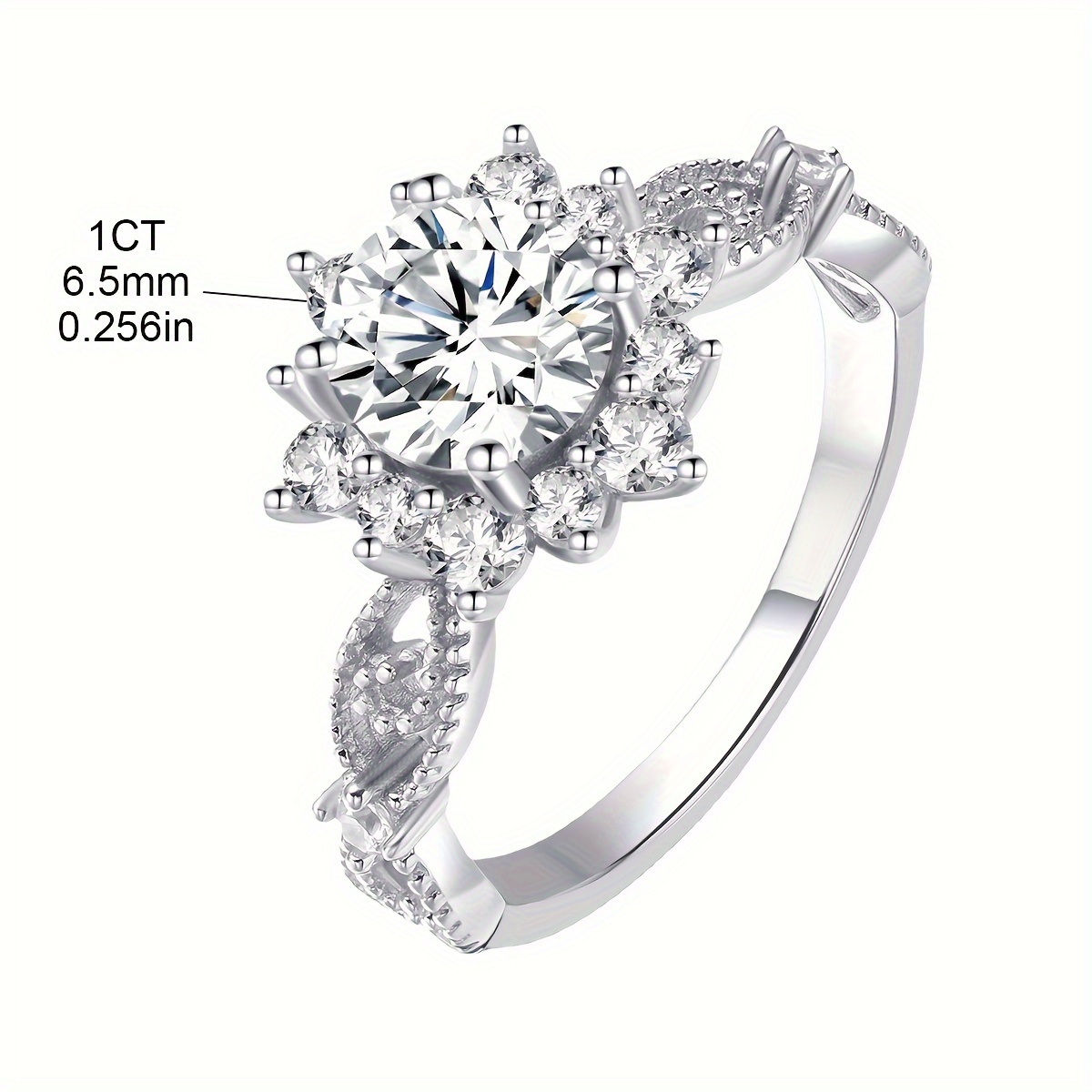1ct Moissanite Engagement Ring, 925 Sterling Silver