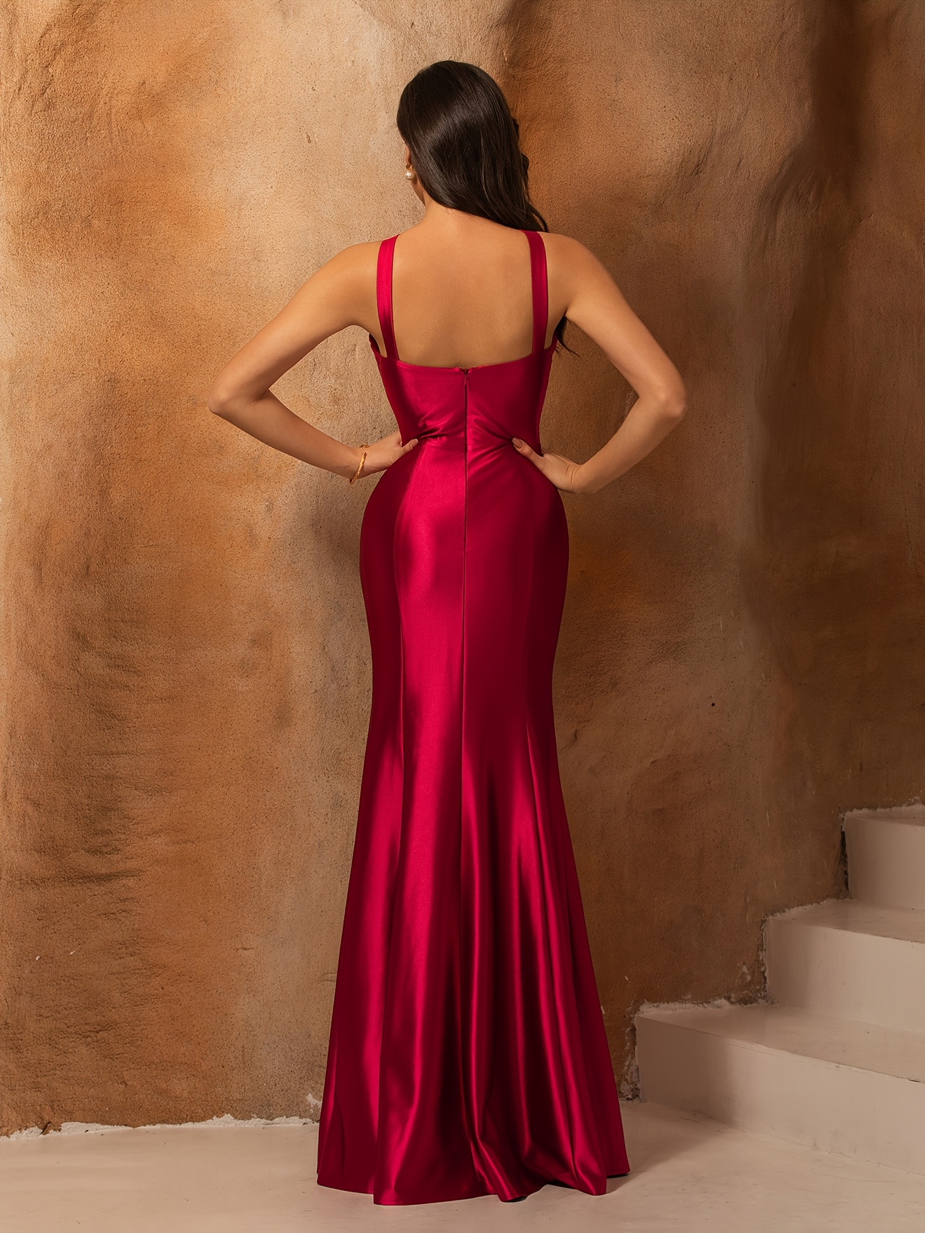 red holiday formal dress Elegant A Line Midi Dress Sexy Spaghetti Strap Red Holiday Party Dresses  fg6795