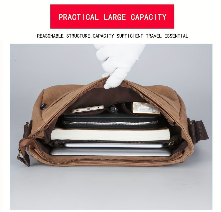 canvas messenger bag retro causal flip satchel sling bag for men slant shoulder bag tablet laptop briefcase for daily commuting daily use details 5