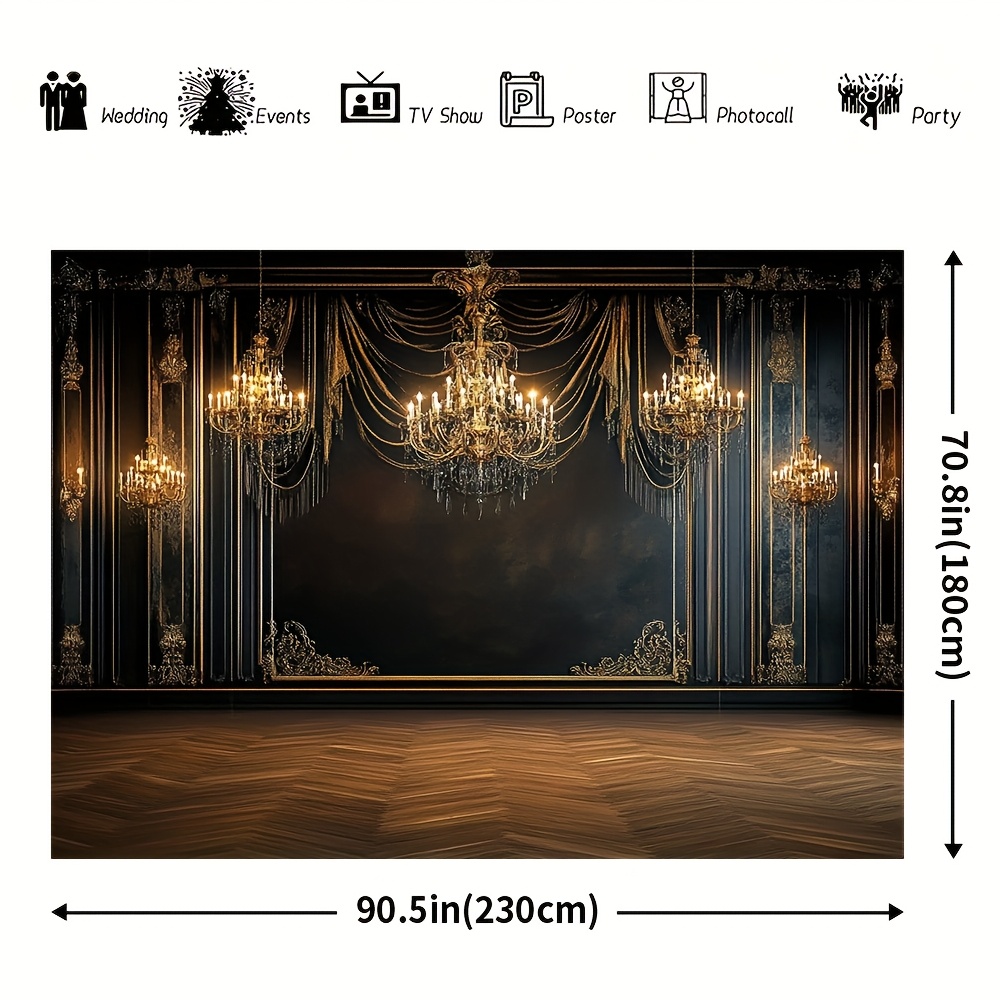 TEMU 1pc Elegant Chandelier & Palm Banner - 100% Polyester Indoor/outdoor Decoration With Sailing Sunset Scene For Beach Parties, Spring Backdrop,