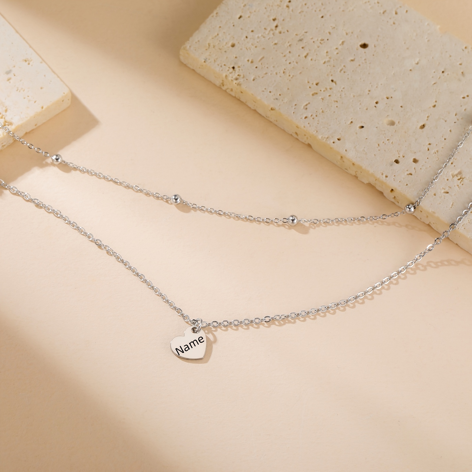 Personalized Custom Name Heart Pendant Necklace, Bohemian Style