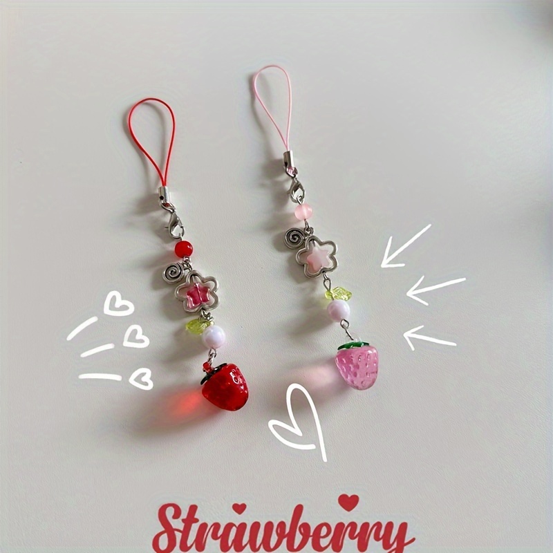 

Acrylic Strawberry Phone Charm, Y2k Style Bag Keychain Camera Hanging Pendants Decor, Cute Delicate Accessories