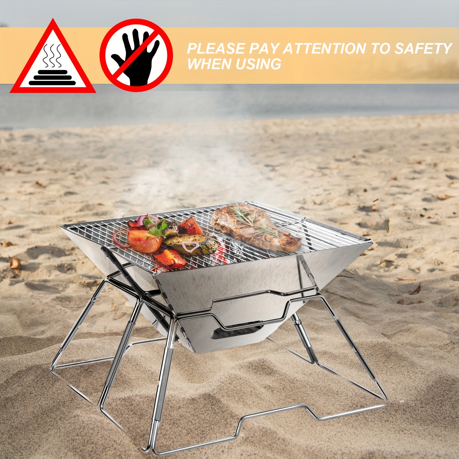 

Barbecue pliable en acier inoxydable portable au charbon de bois - Grille de barbecue en acier pour l'extérieur, les pique-niques de jardin et le camping