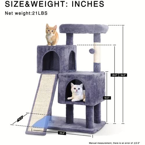 cat tower cat tree for indoor cats with scratching posts multi level cat house with ramp double condos perch scratching sisal post and dangling balls for kittens