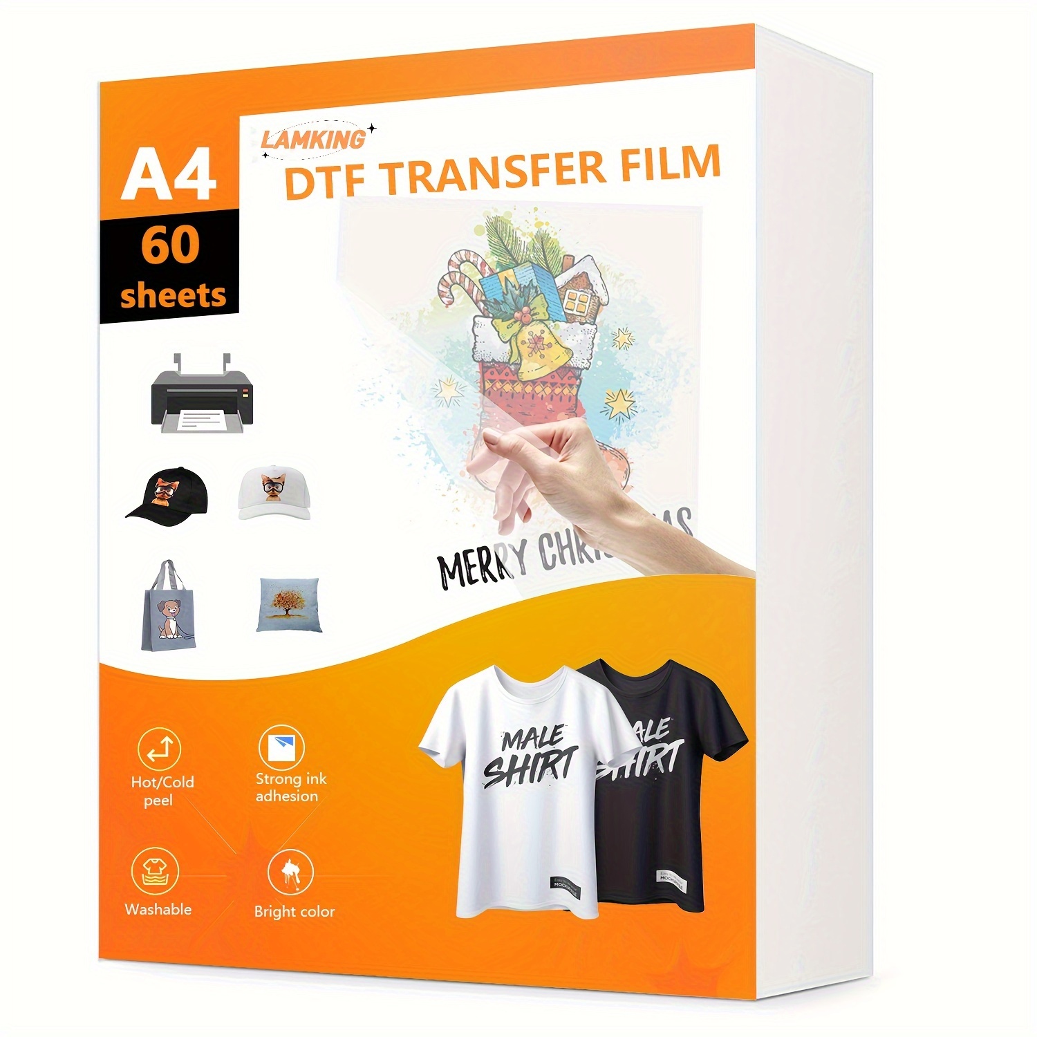 

Lamking A4 Dtf Transfer Film, 60 Sheets - Double-sided Matte Pet Material For Inkjet Printers, Quick Heat Transfer, Static-free & Washable