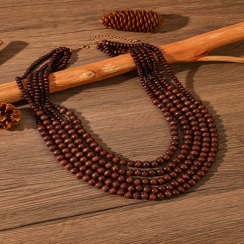 TEMU Collana in legno con perline a , collana in stile e americano, collana africana