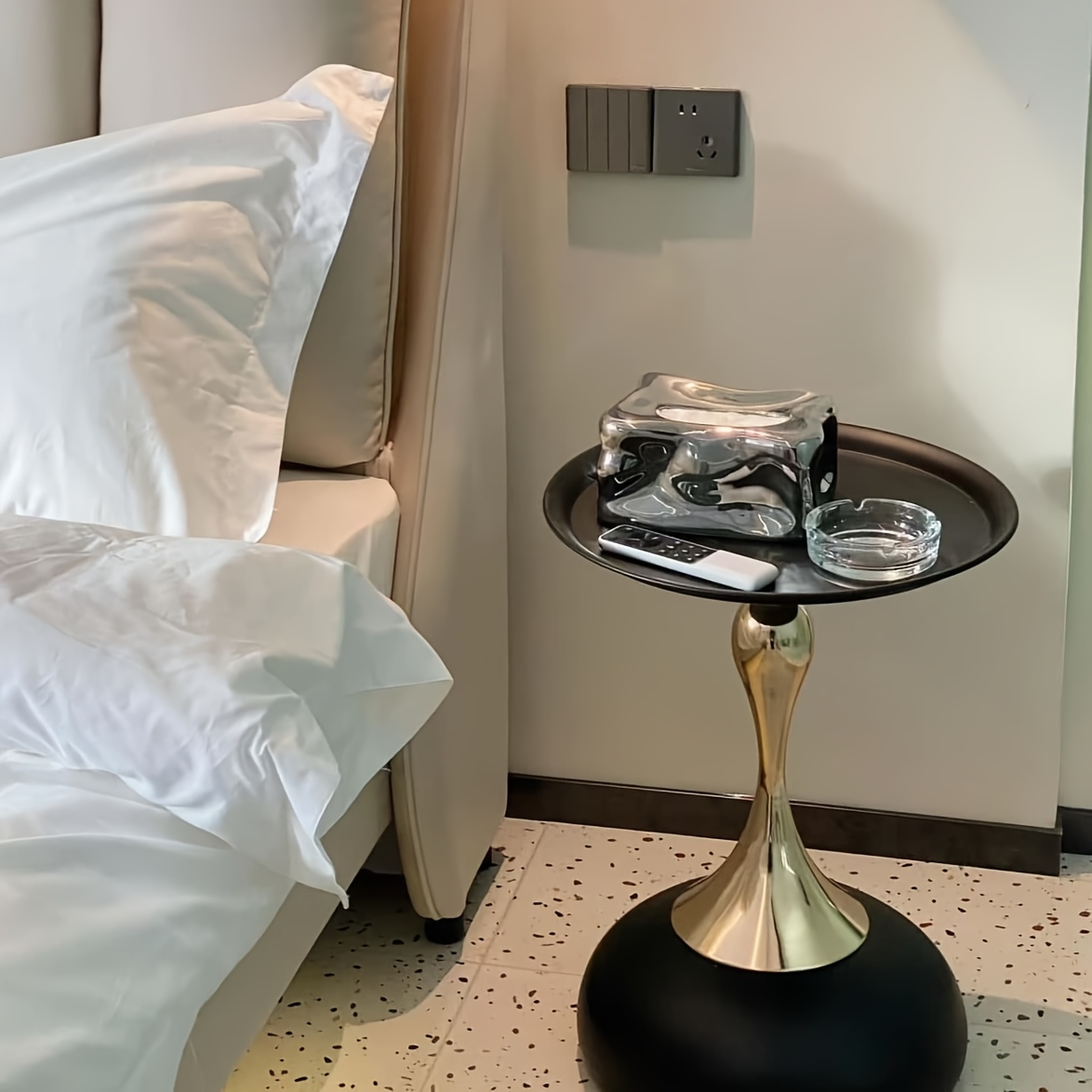 A Stylish Round Side Table with a Slim Waist Design, Minimalist Metal Side Table, Modern Round End Table for Living Room & Bedroom, Sleek Pedestal Tray Table for Coffee & Decor, Style 22 A Stylish Round Side Table with a Slim Waist Design, Minimalist Metal Side Table, Modern Round End Table for Living Room & Bedroom, Sleek Pedestal Tray Table for Coffee & Decor, Style