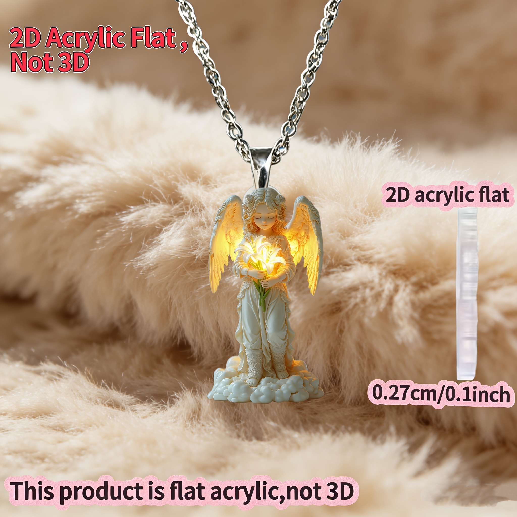 Unisex 2D Acrylic Angel Pendant Necklace, Stylish Gift