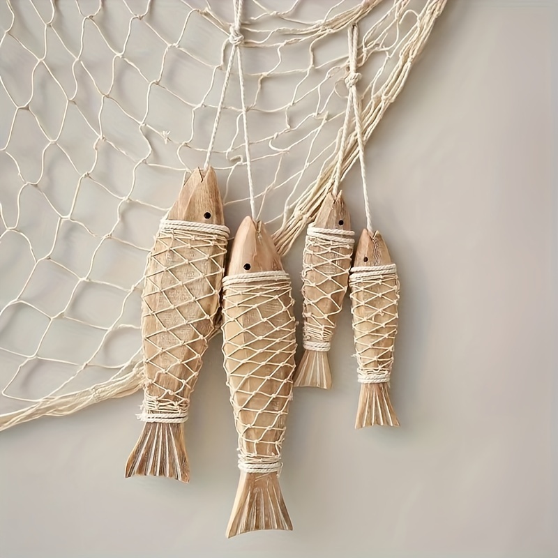 

2-piece Set Vintage Mediterranean Fish Wall Hanging - Rustic Wooden Carved Decor For Home, Perfect For New Year's Celebrations