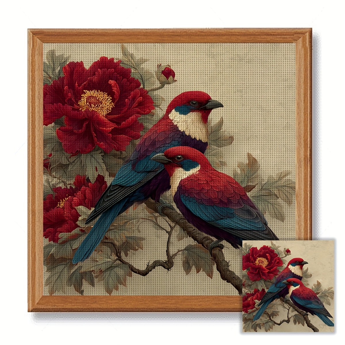 TEMU JOZYSH Kit de Point de Croix Débutant 1 pièce Cadre 40X40cm/15,7X15,7 pouces 11CT/14CT Oiseaux Rouges, Broderie DIY pour Débutants et Adultes,
