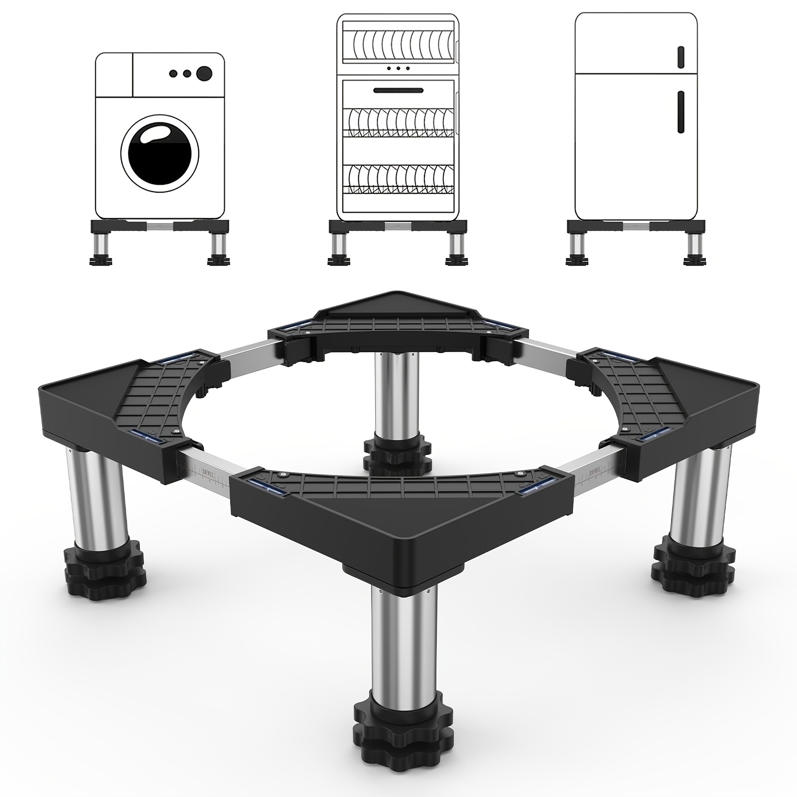 TEMU Base soporte DEWEL para lavadora y mini nevera con capacidad de carga de 200 kg, base para lavadoras, secadoras y neveras, ancho 44.8-65 cm,