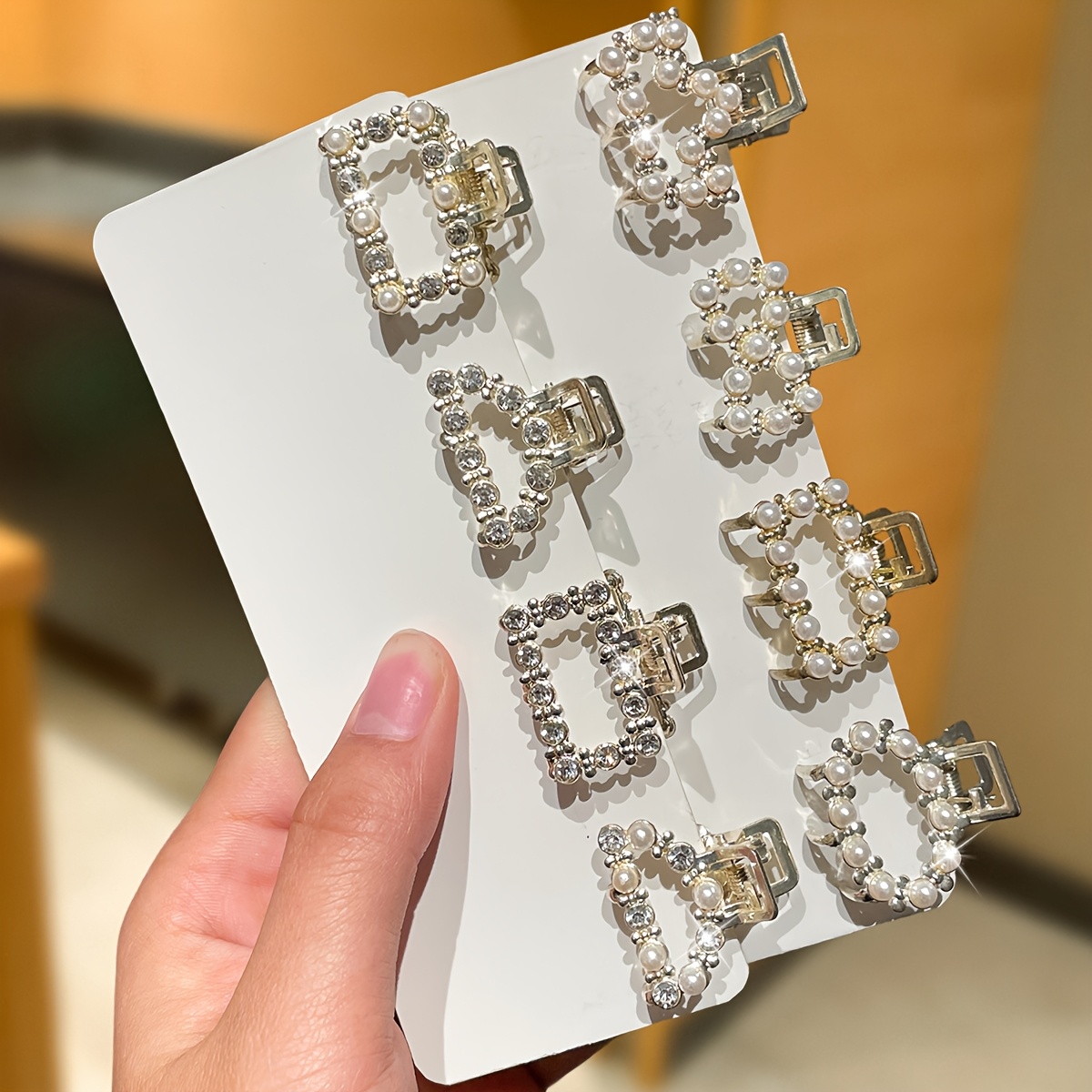 TEMU 8 piezas de clip pequeños versátiles para mujer con diamantes de y perlas, accesorio de pelo dorado, estilo retro elegante, accesorio de pelo