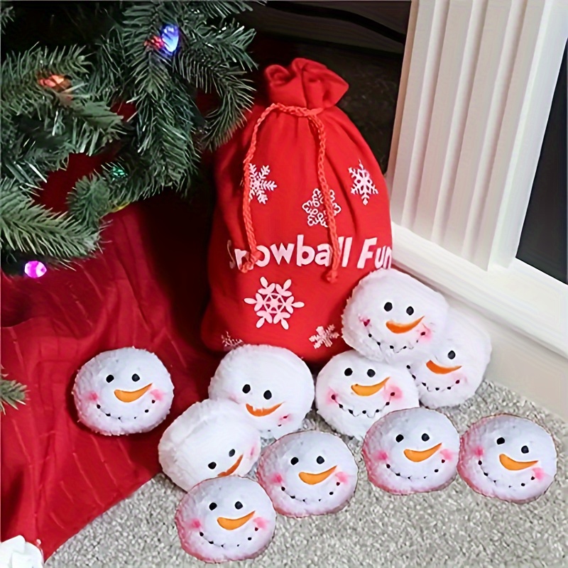 

Snowball Fun Set With Plush Snowman Balls And Realistic Faces, Indoor Snowball , Christmas Red Decor, Candy Bag With Drawstring Closure, Gift