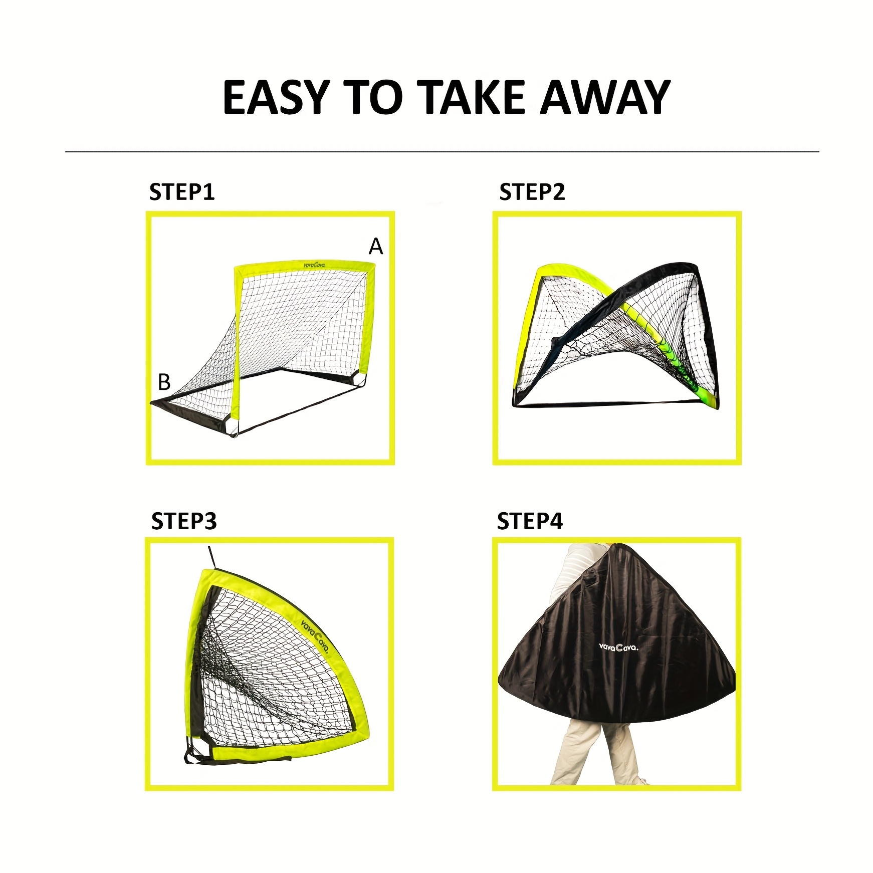 VavaCava 2 Packs 4' X 3' Size Portable Soccer Goals For Backyard, Indoor And Outdoor Soccer Net, 2 Nets, 2 Soccer Balls, 1 Pump, 1 Carrying Bag, 450D Oxford Fabric, Pop Up Design, Easy To Take Away. Backyard Fun, Best Gift For Your Family And Friends