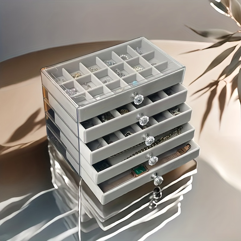 5 tier jewelry organizer box with transparent lid   storage case soft velvet lined compartments for earrings necklaces bracelets rings vanity dressing table or gift box modern   jewelry box vanity accessory   velvet lined   boxes Product details 0