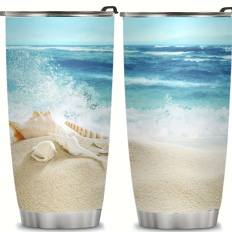 

20oz Stainless Steel With Beach And Conch Design, 304 Stainless Liner, Vacuum Insulated Travel Mug, Drinks Hot Or Cold For , With Straw And Sip Friendly Lid - Outdoor Sports And Bottle