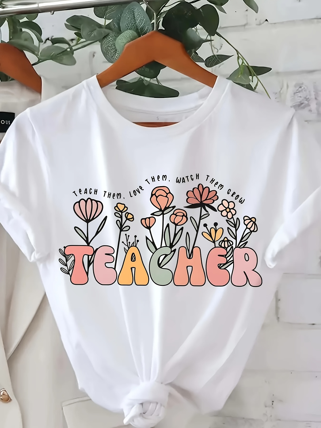 teacher print t shirt short sleeve crew neck casual top for   womens clothing