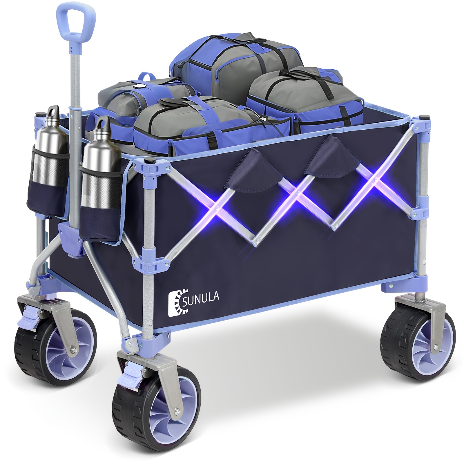 Image of Sunula 300l Collapsible Foldable Wagon With Wheels, 330 Lbs Weight Capacity, Heavy-duty Portable Garden Cart For Beach, Shopping, Camping, Grocery, Sports & Outdoor Activities.