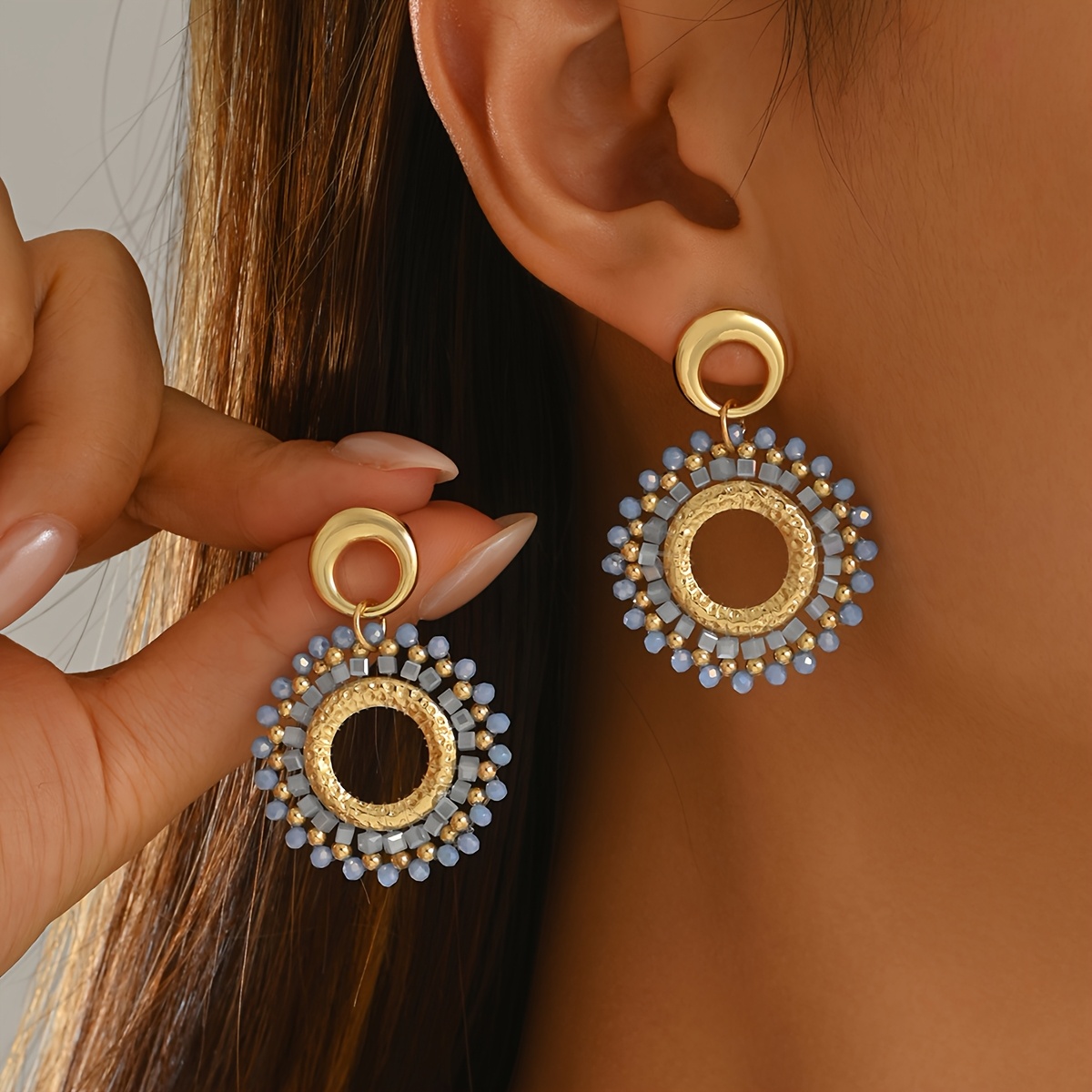 Bohemian Ethnic Hand-woven Beaded Round Pendant Earrings