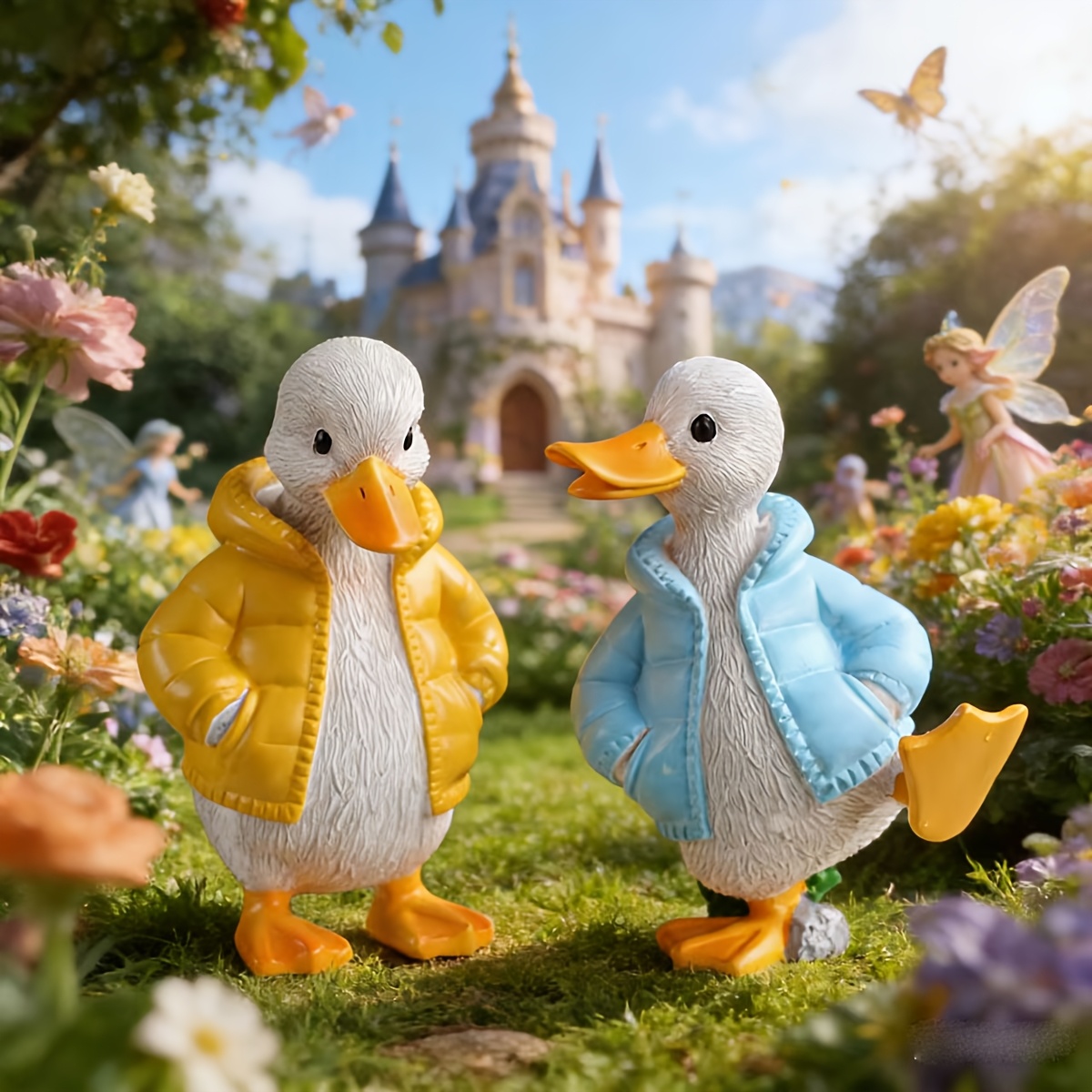 Image of 2 Ducks For Chats, Animal Ornaments, Gifts, Dressed Ducks, Home Desktop Ornaments/bonsai Additions, Resin Crafts
