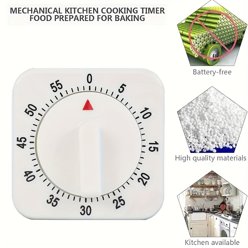   kitchen timer wind up mechanical clock for cooking baking study   plastic no batteries required details 5