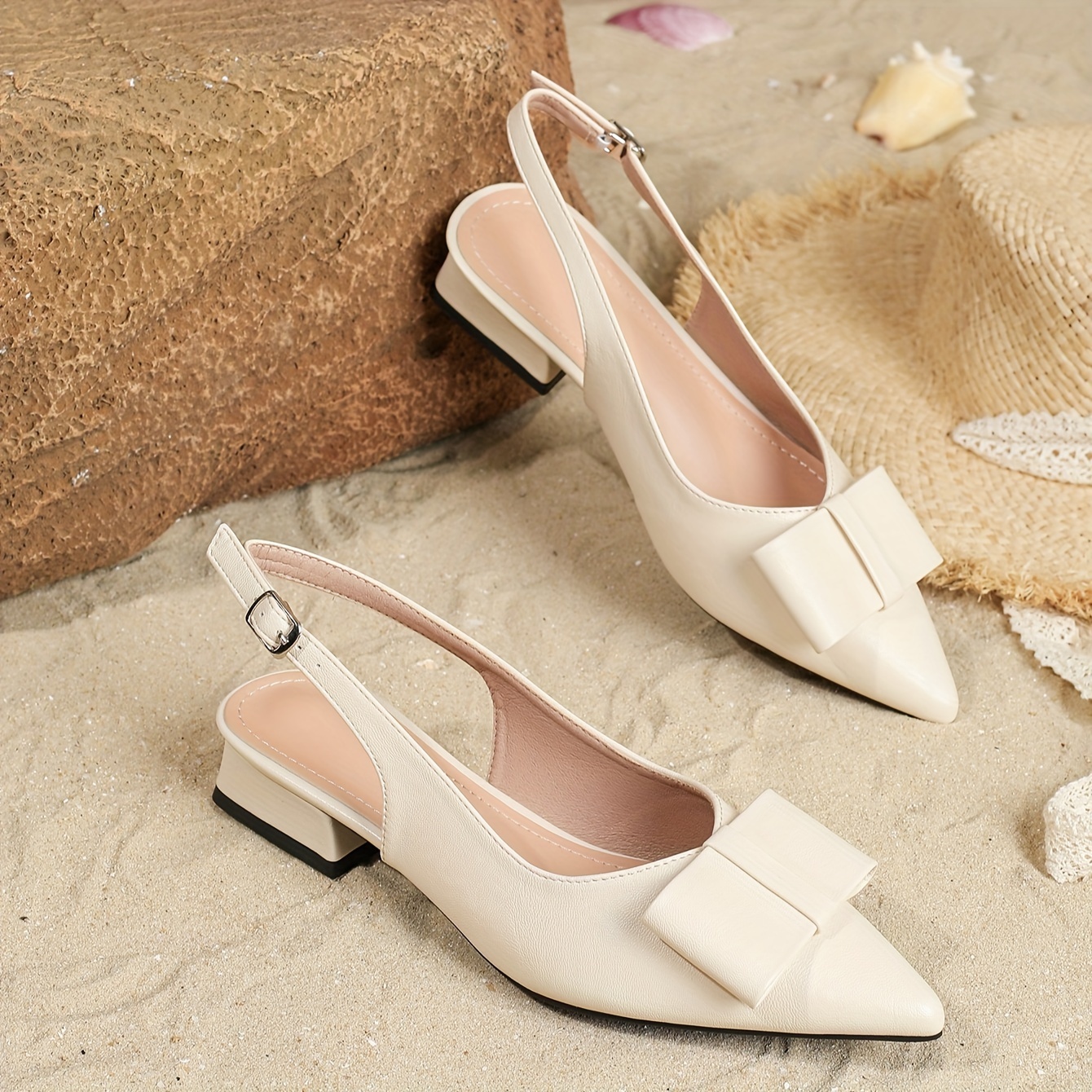 

Women's Elegant Slingback Sandals, Bow Decor Pointed Toe Buckle Strap Shoes, Perfect For Wedding & Banquet