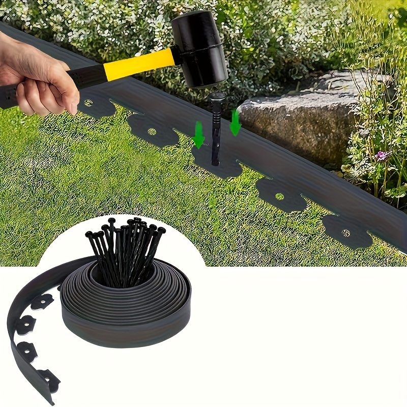 

1pc, Garden Lawn Edging, 196.85inches Flexible Plastic Barrier, Landscape Border With 15 Anchoring Solid Pegs, Easy Install, Durable Grass Edge For Landscaping Outdoor Use
